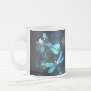 Lake Glowing Dragonflies Frosted Glass Coffee Mug