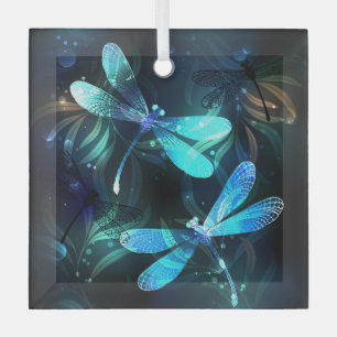 Lake Glowing Dragonflies Glass Tree Decoration