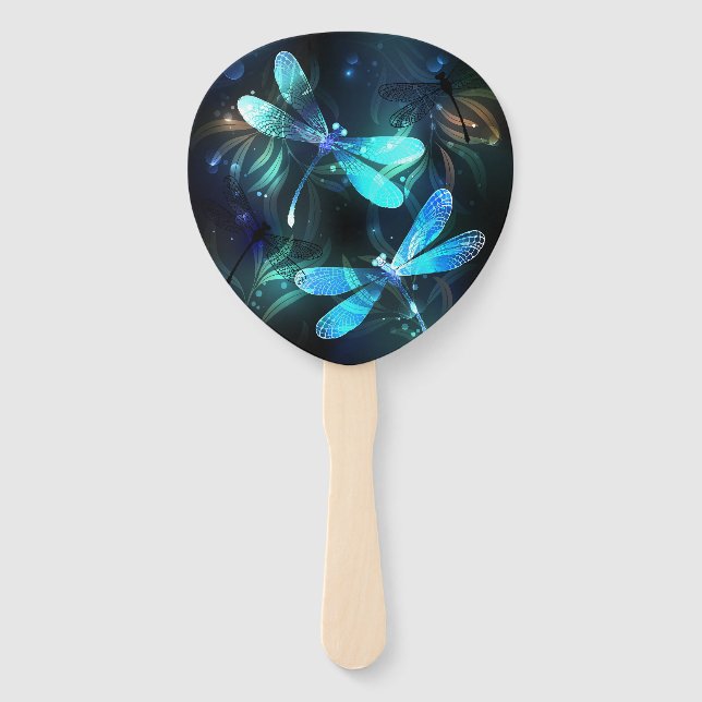 Lake Glowing Dragonflies Hand Fan (Front)