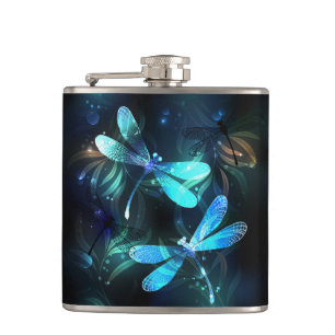 Lake Glowing Dragonflies Hip Flask