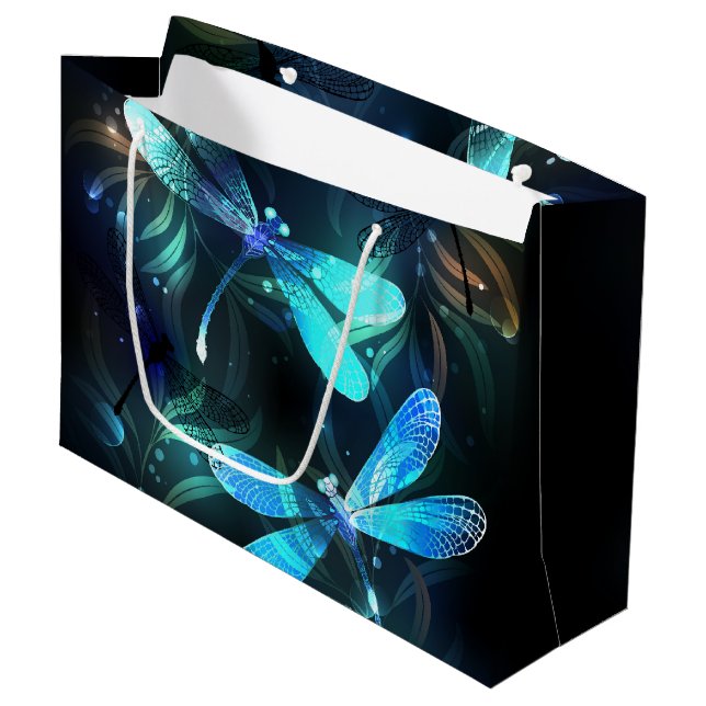 Lake Glowing Dragonflies Large Gift Bag (Front Angled)