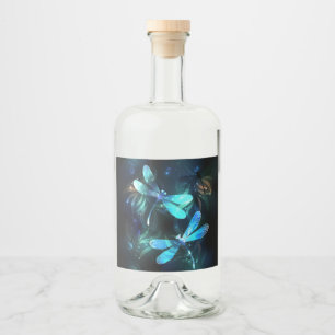 Lake Glowing Dragonflies Liquor Bottle Label