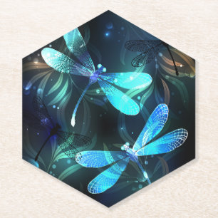 Lake Glowing Dragonflies Paper Coaster