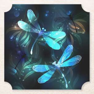 Lake Glowing Dragonflies Paper Coaster