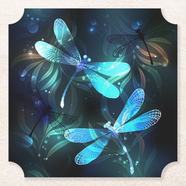 Lake Glowing Dragonflies Paper Coaster (Front)