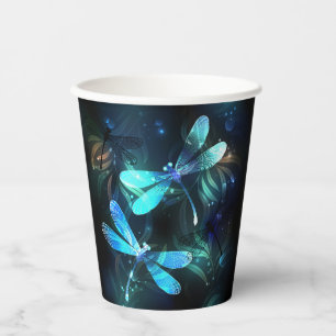 Lake Glowing Dragonflies Paper Cups