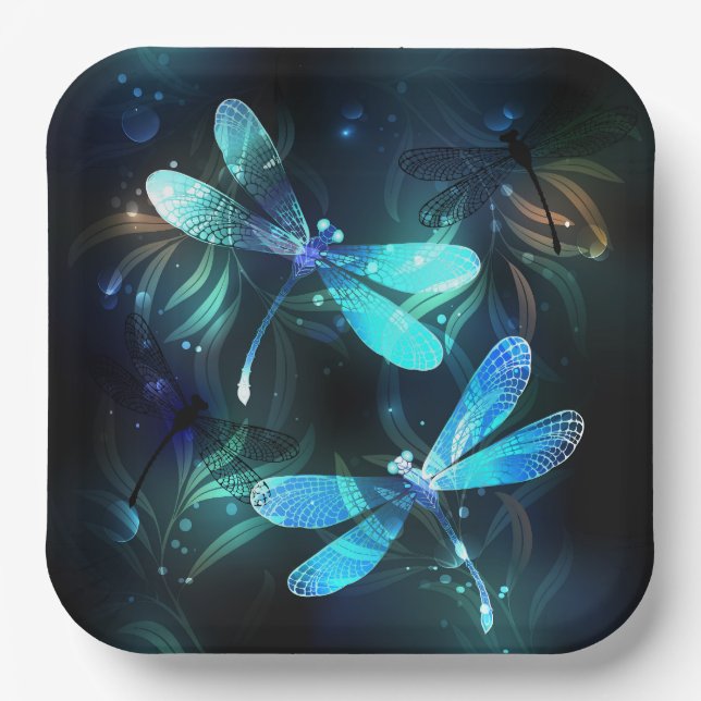 Lake Glowing Dragonflies Paper Plate (Front)