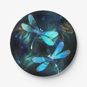 Lake Glowing Dragonflies Paper Plate