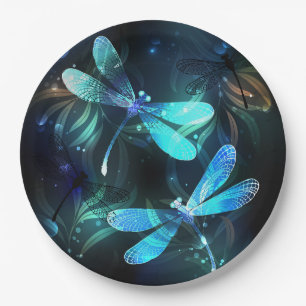 Lake Glowing Dragonflies Paper Plate