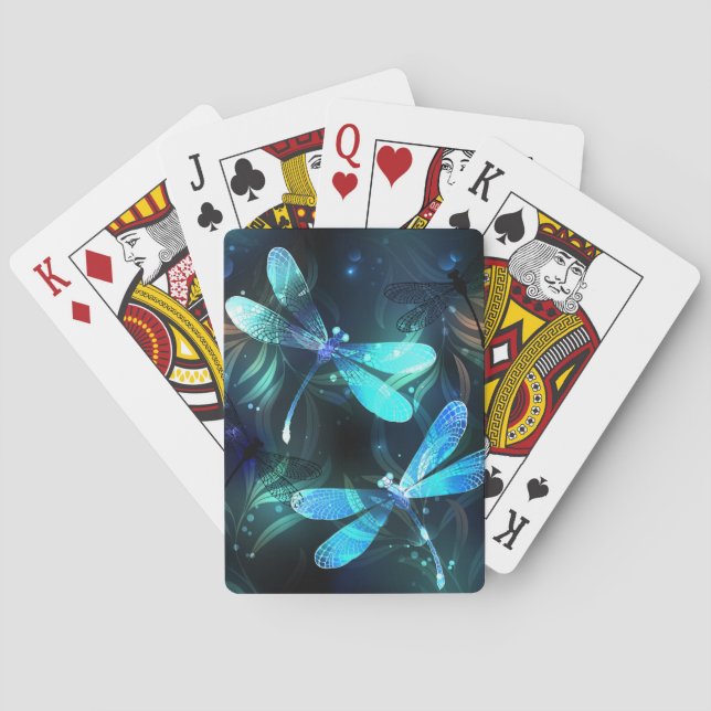 Lake Glowing Dragonflies Playing Cards (Back)