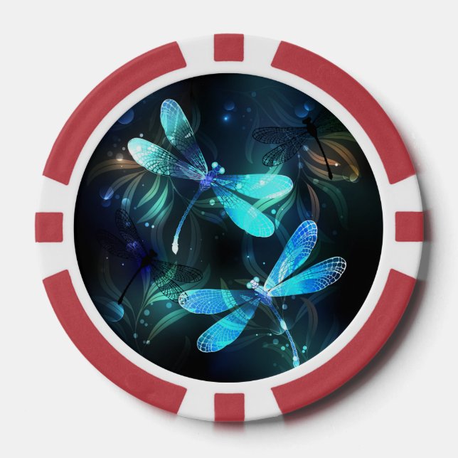 Lake Glowing Dragonflies Poker Chips (Front)