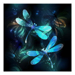 Lake Glowing Dragonflies Poster