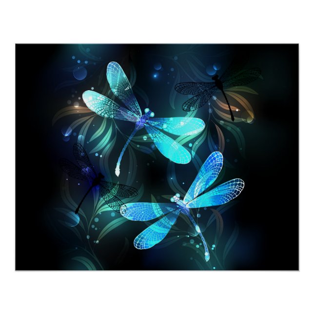 Lake Glowing Dragonflies Poster (Front)