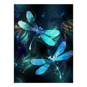 Lake Glowing Dragonflies Poster