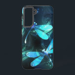 Lake Glowing Dragonflies Samsung Galaxy Case<br><div class="desc">Two transparent,  luminous,  turquoise,  artistically drawn dragonflies on night background with luminescent lake algae and fireflies. Glowing dragonfly.</div>