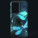 Lake Glowing Dragonflies Samsung Galaxy Case<br><div class="desc">Two transparent,  luminous,  turquoise,  artistically drawn dragonflies on night background with luminescent lake algae and fireflies. Glowing dragonfly.</div>