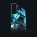 Lake Glowing Dragonflies Samsung Galaxy Case<br><div class="desc">Two transparent,  luminous,  turquoise,  artistically drawn dragonflies on night background with luminescent lake algae and fireflies. Glowing dragonfly.</div>