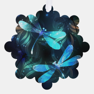 Lake Glowing Dragonflies Tree Decoration Card