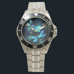 Lake Glowing Dragonflies Watch<br><div class="desc">Two transparent,  luminous,  turquoise,  artistically drawn dragonflies on night background with luminescent lake algae and fireflies. Glowing dragonfly.</div>