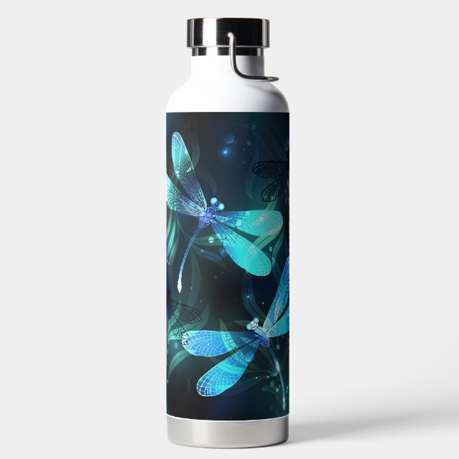 Lake Glowing Dragonflies Water Bottle (Left)