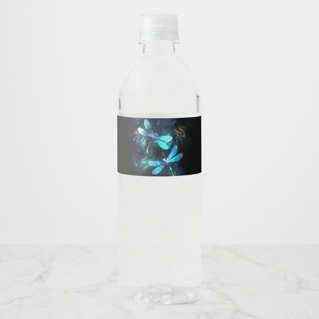 Lake Glowing Dragonflies Water Bottle Label (Front)