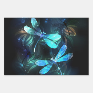 Lake Glowing Dragonflies Wrapping Paper Sheet