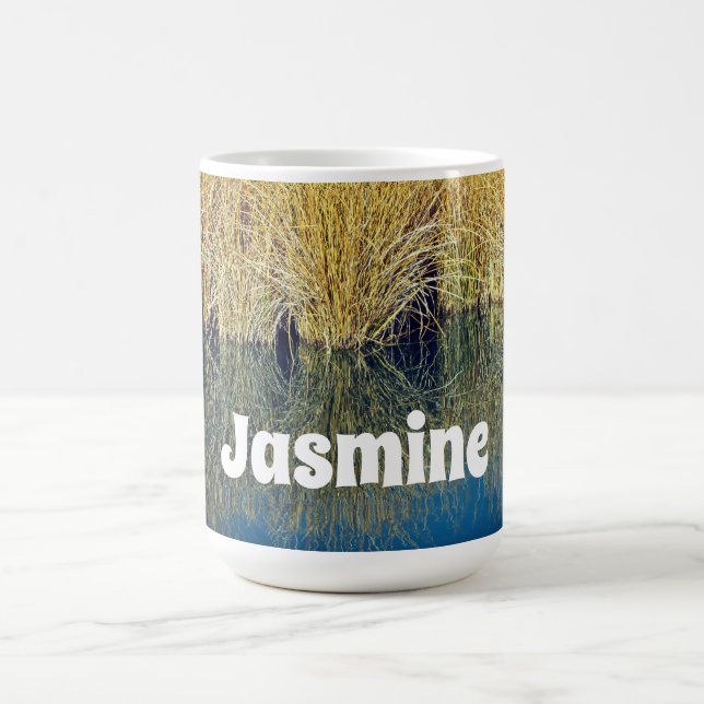 Lake Grass Blue Water Reflection Photo Nature Coffee Mug (Center)