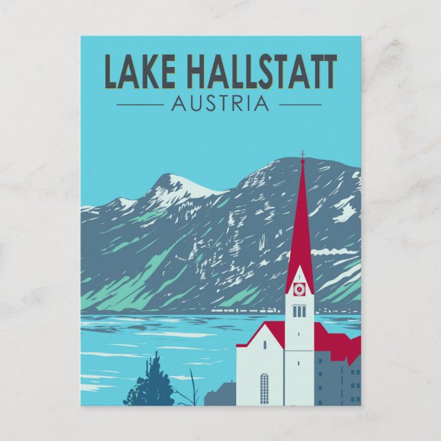 Lake Hallstatt Austria Travel Art Vintage Postcard (Front)