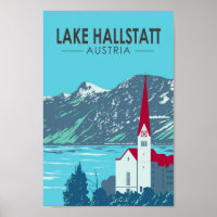 Lake Hallstatt Austria Travel Art Vintage