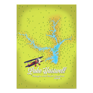 lake Hartwell Georgia and South Carolina USA map Photo Print
