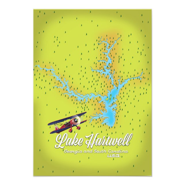 lake Hartwell Georgia and South Carolina USA map Photo Print (Front)