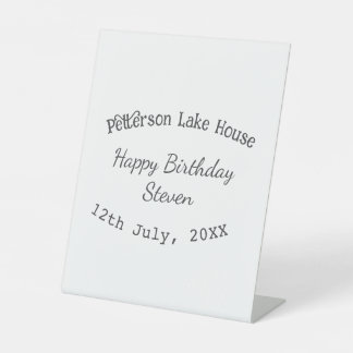 Lake house beach happy birthday add name date year pedestal sign