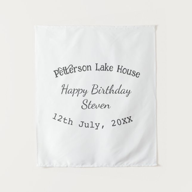 Lake house beach happy birthday add name date year tapestry (Front)
