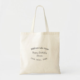 Lake house beach happy birthday add name date year tote bag