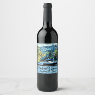 Lake House Boat Wedding Thank You Favours Wine Label