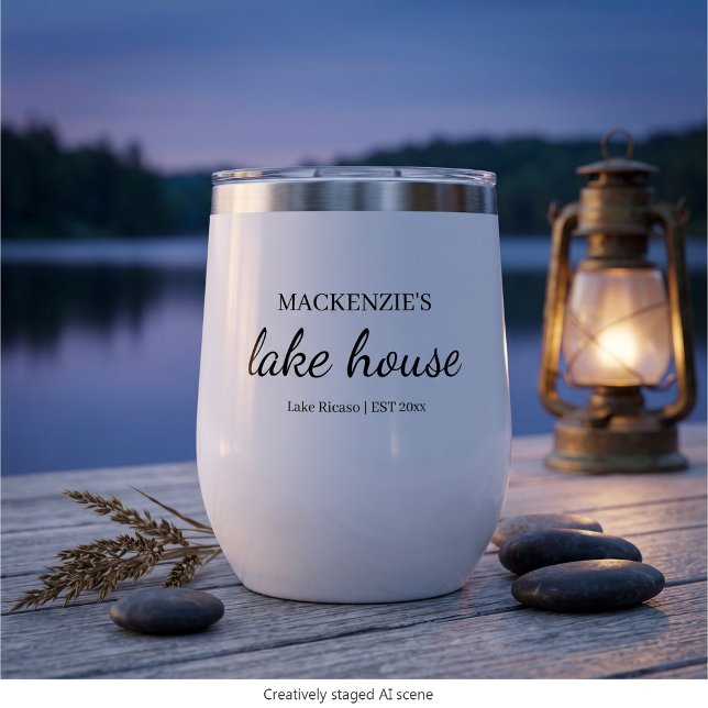 Lake House Chic Simple Typography Personalised (Lake House Chic Simple Typography Personalized Thermal Wine Tumbler by Ricaso. Add name and cabin )
