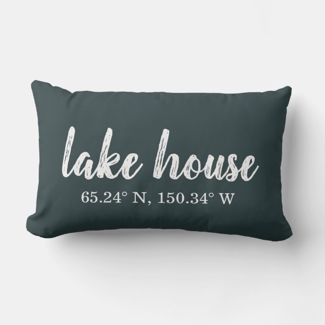Lake House Custom Coordinates Lumbar Pillow (Front)