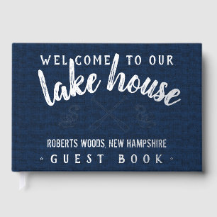 Lake House Customised Vacation Rental Navy Silver Guest Book