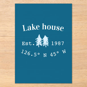 Lake house ets. Date year custom coordinates add n Acrylic Invitations