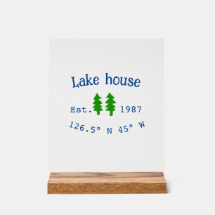 Lake house ets. Date year custom coordinates add n Acrylic Sign
