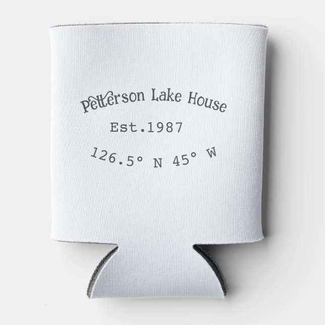Lake house ets. Date year custom coordinates add n Can Cooler (Front)