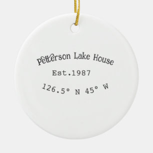 Lake house ets. Date year custom coordinates add n Ceramic Tree Decoration