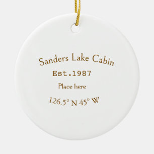 Lake house ets. Date year custom coordinates add n Ceramic Tree Decoration