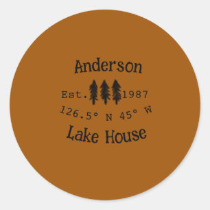 Lake house ets. Date year custom coordinates add n Classic Round Sticker