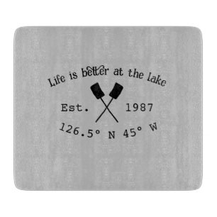 Lake house ets. Date year custom coordinates add n Cutting Board