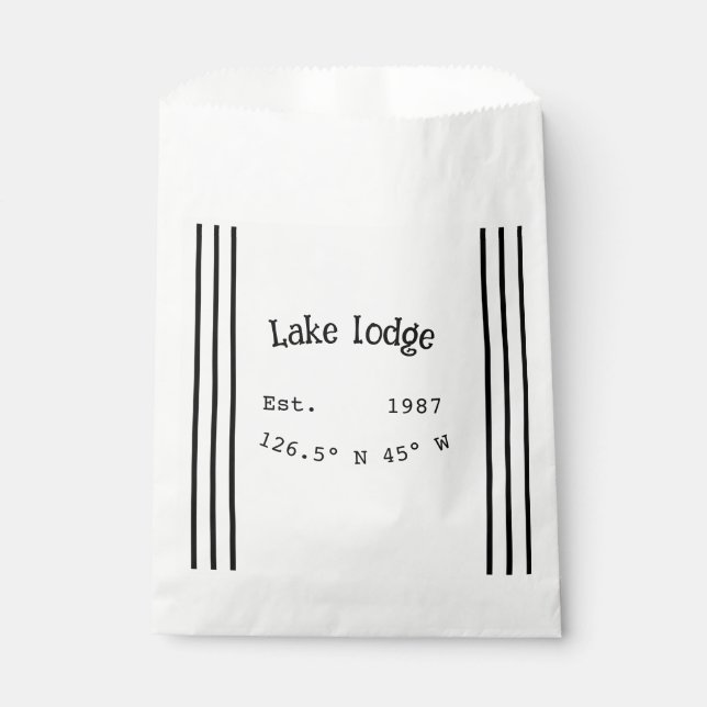 Lake house ets. Date year custom coordinates add n Favour Bags (Front)