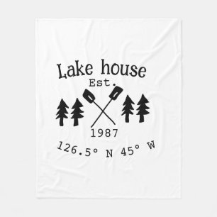 Lake house ets. Date year custom coordinates add n Fleece Blanket