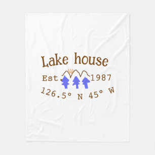 Lake house ets. Date year custom coordinates add n Fleece Blanket