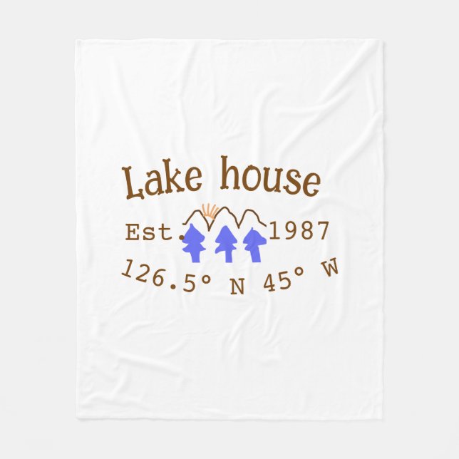 Lake house ets. Date year custom coordinates add n Fleece Blanket (Front)