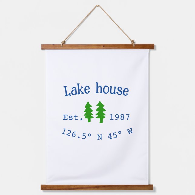 Lake house ets. Date year custom coordinates add n Hanging Tapestry (Front)